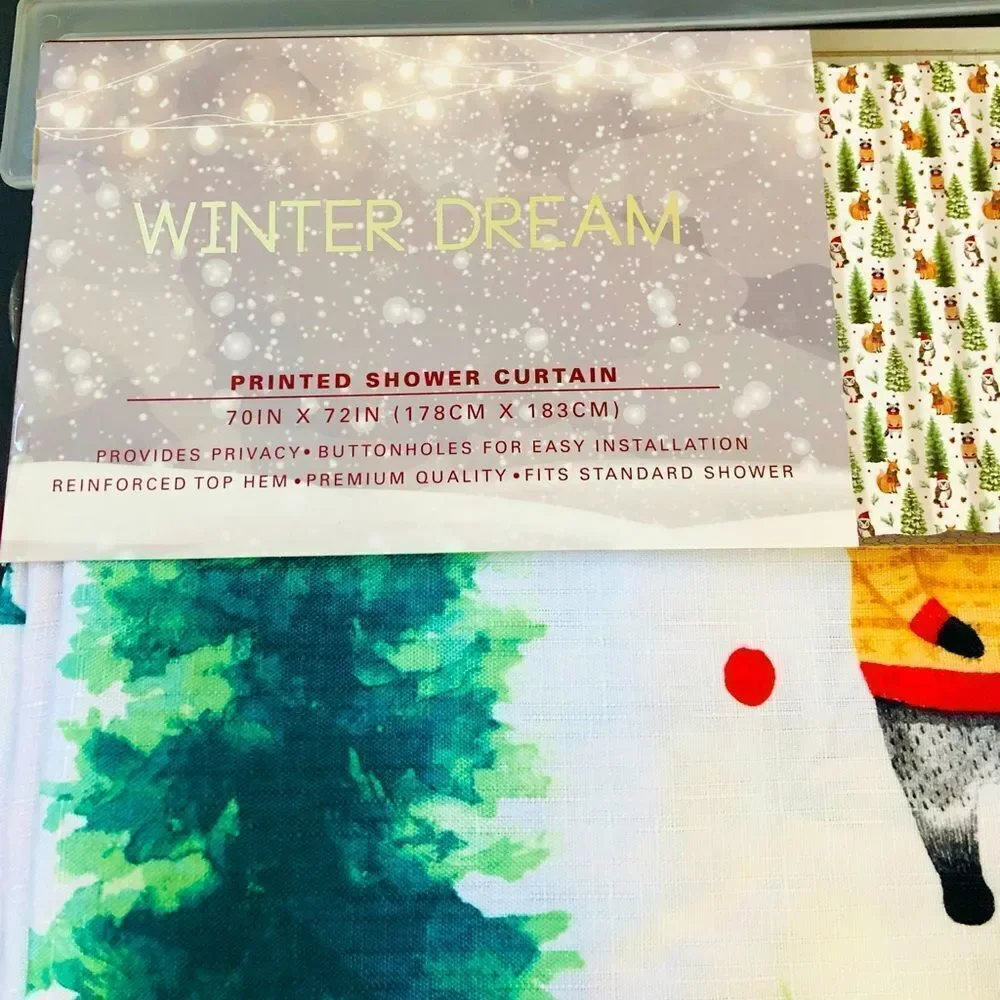 Winter Holiday Woodland Fox Owl Christmas Shower Curtain